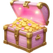 Pastel Pink Treasure Chest "A pastel pink treasure chest with glowing edges, sparkling golden coins spilling out, and a magical light emitting from inside." sticker