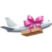 airplane with a parcel with a pink bow at the top sticker