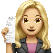 Blonde woman, long hair, holding a completed checklist celebrating  sticker
