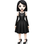 goth girl with white skin goth dress black hait black lipstik and tall high with Cross Necklace sticker