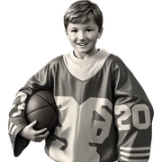 smiling boy with basketball sticker