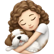 White girl brown hair sleeping with Mini Bichon sticker