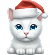 white cat with light blue eyes sitting and having a christmas hat on sticker