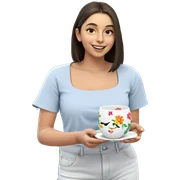 smiling girl with flower cup sticker