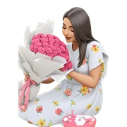 happy girl with flower bouquet sticker