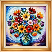 picture frame with painting of flowers, Vibrant colors, Afremov style sticker