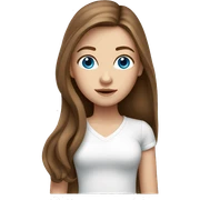 White Girl with long brown hair and blue eyes white shirt sticker