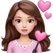 Barbie girl and  makeup , brown long straight wavy hair and brown eyes is In pale pink clothes There are pink hearts all around sticker