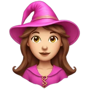 A brown haired elf with pink witch hat sticker