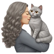 British shorthair grey cat kissing red wavy long hair white woman sticker