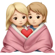 "Cute romantic chibi couple cuddling in bed, kissing gently with blushing cheeks. Both characters under a cozy blanket so clothing is not visible, only shoulders showing. Soft warm lighting, small heart above them, smooth shading, round chibi faces, clean outlines, sticker-style illustration." sticker