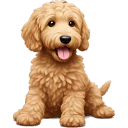 Goldendoodle playing with toy sticker
