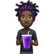 black young man with purple dreads and tattoos on face big diamond earrings and he’s holding a styrofoam cup of purple liquid sticker