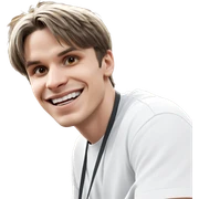 smiling boy in white shirt sticker