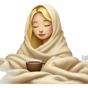 Blonde girl inside a blanket sipping coffee eyes closed sticker