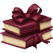 burgundy books stacked up and tied together by a burgundy bow sticker