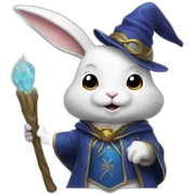 A white rabbit wearing a wizard sticker