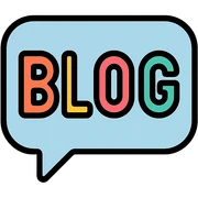 speech bubble with the word 'blog' in bold, multicolored letters, modern icon style sticker