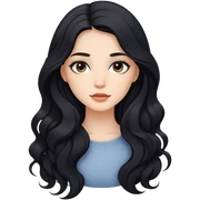 girl with wavy black long hair and subtle makeup sticker