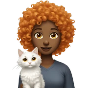 Curly orange hairy girl with her full of white cat sticker