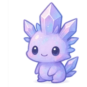 chibi kawaii style crystal sprite creature, pastel blend of purple, blue, and pink colors, cute and small sticker