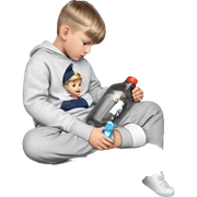 casual boy sitting with bottle sticker