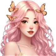 gorgeous shiny blushing anime lady with butterflies and beautiful hair fairycore high quality detailed vogue trending aesthetic sticker