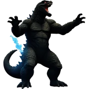 “Silhouette of Godzilla shooting his atomic breath upward, with detailed spikes and a dynamic pose sticker