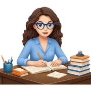 A thin pretty woman with long lashes and beautiful brown eyes also with beaches waves in her brown hair while working as a writer and while writing her new novel with full of ideas in her library room in her own house about to be night while working with her nerdy blue light glasses  sticker