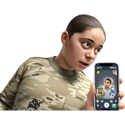military boy with cellphone sticker