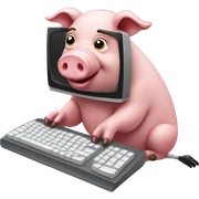 Pig playing computer sticker