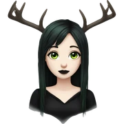 gothic girl, pale skin, green eyes, black dreadlocks, bangs, black clothes, eyeliner, deer antlers  sticker
