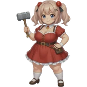Amy rose, Anime-style girl with a big figure dressed in a red dress, with a pica pica hammer sticker