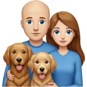 Young blue eyes Bald man and young long brown hair woman with golden retriever  sticker