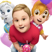 boys having fun with balloons sticker