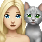 blue eyes grey kitten and green eyes blonde girl are friends sticker