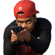 boy aiming with gun hat sticker