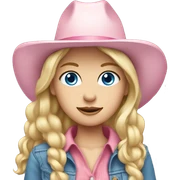 Cowgirl, pale skin, blue eyes, blonde hair, pink hat sticker