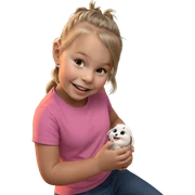 smiling girl holding animal sticker