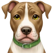 Watercolor pocket pittie with brown fur, brown eyes, and green collar sticker
