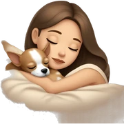 Brown hair girl sleeping with her beige Chihuahua ￼ sticker