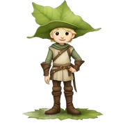 whimsical fairytale medieval pale boy who is tiny and wearing a giant leaf hat and big boots sticker