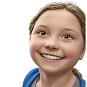 smiling solo portrait with grin sticker