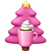 A pink Christmas tree with hot cocoa sticker