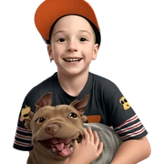boy smiling with pet indoors sticker