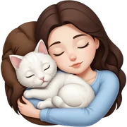 White kitty sleeping on brunette white girl's lap sticker