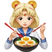 Sailor moon preparing beef ramen with chives and fried egg sticker