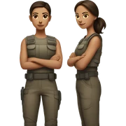 Brunette sisters standing back to back with arms crossed ready for combat sticker