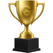gold trophy with engraved letters G.G sticker