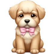 pouty fluffy fat tan puppy with pale pink bow sticker